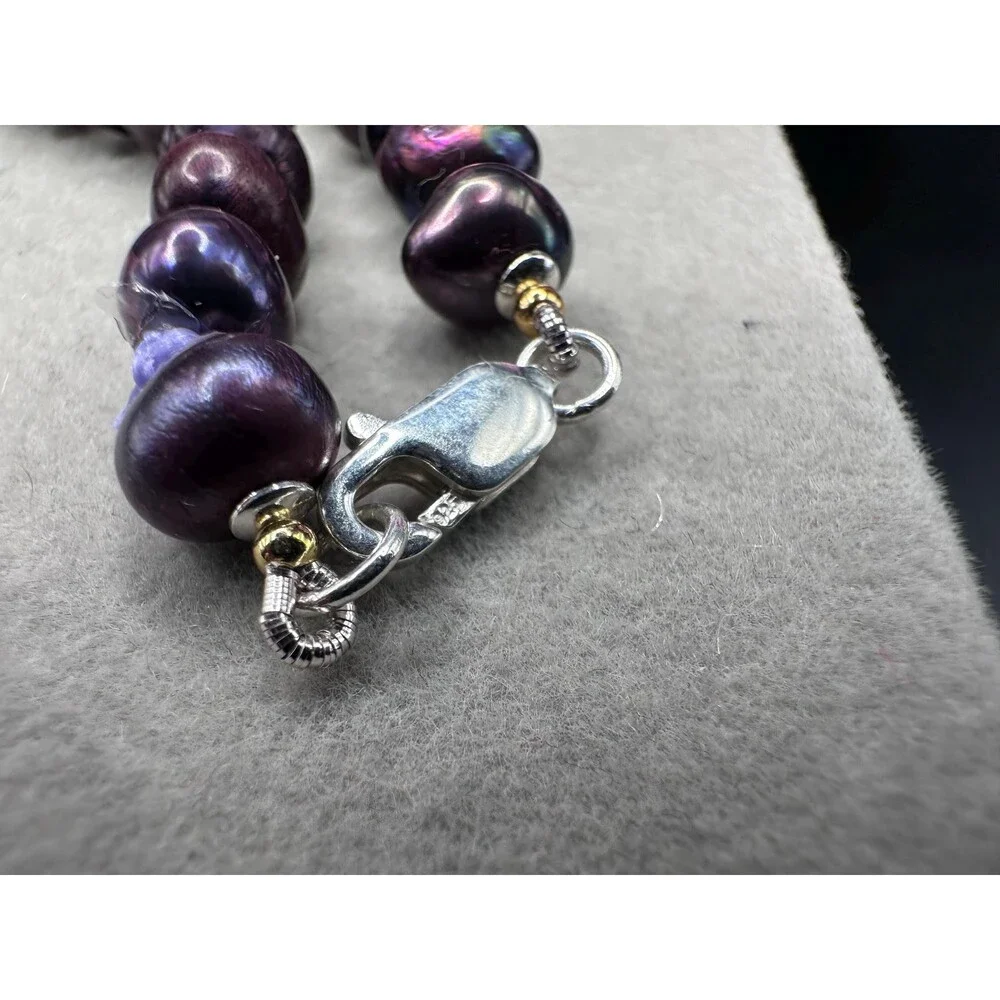 Baroque purple pearl necklace 925 sterling silver bi metal gold and silver jewel
